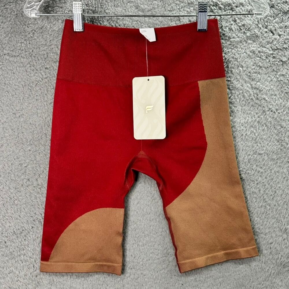 Fabletics NWT Women's Small Red Beige Biker Shorts Activewear Gym Workout